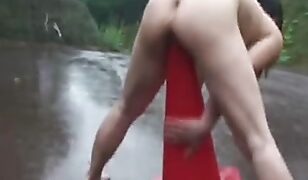 British Beauty’s Saucy Street Encounter – Fucks a Traffic Cone in Public for Thrills