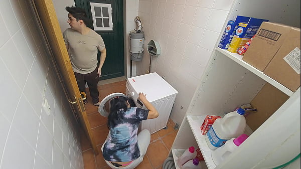 Commanding Alpha Pounds Sexy Latina Maid on Washing Machine
