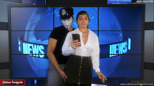 Hot News Reporter Surrenders to Dominant Public Cumshot