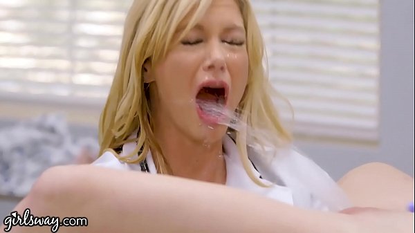 Cheeky Teen Squirts Everywhere on Busty Lesbian Doctor!