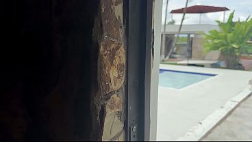 Naughty Stepbro Gets Hard Peeking at Pool Masturbation!