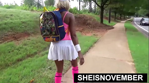 Powerful MsNovember: Young Ebony Sucks Old Cock Public BJ