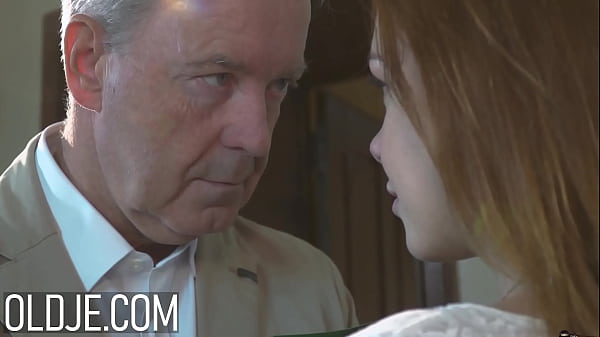Sexy Brunette Seduces Grandpa for Intense Couch Fucking