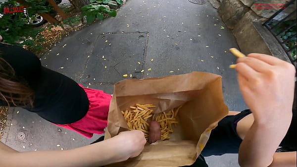 Hot Slutty Babes Jerk My Cock Publicly Inside Fast Food Bag